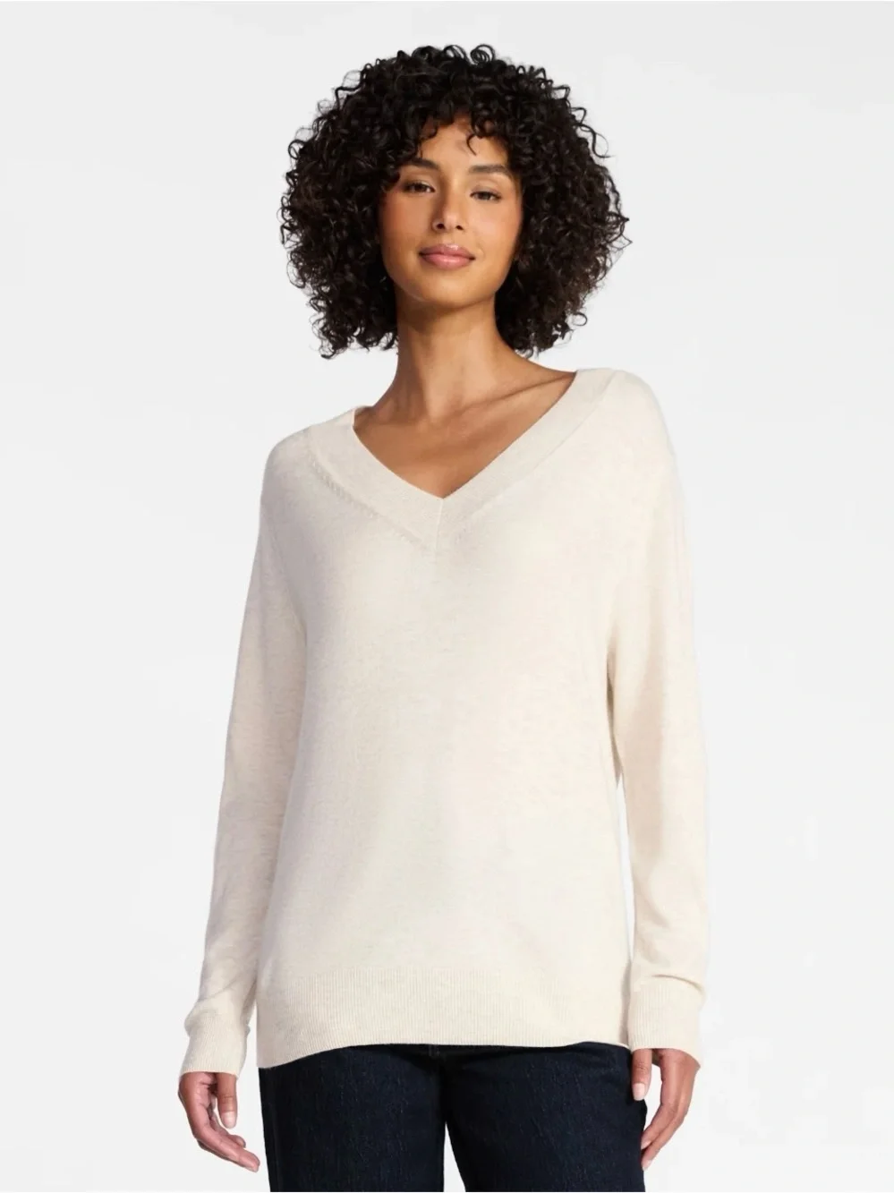 Time and Tru Women's V-Neck Sweater Lightweight in Oatmeal Color
